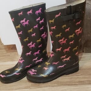 Horse Western Chief Tall Pattern Rain Boots Size Women 7 Equestrian Cowgirl